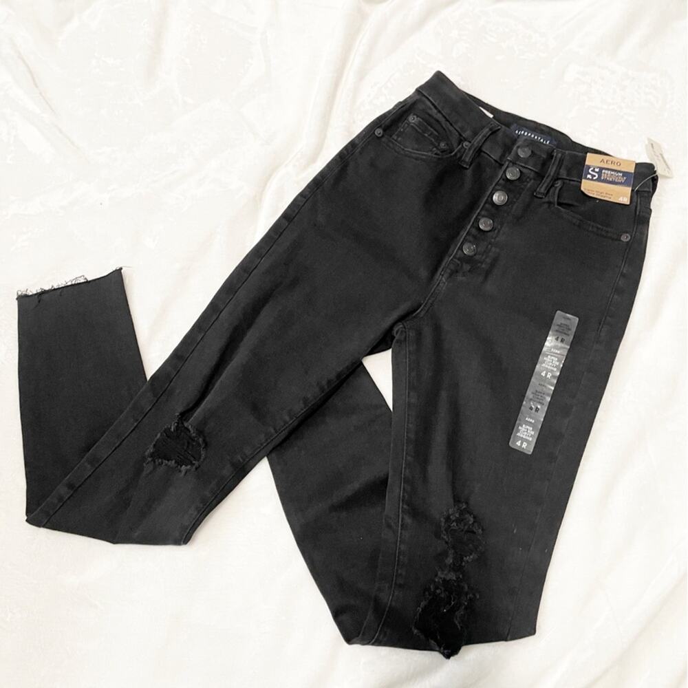 Aeropostale super high rise curvy jegging size 4 black denim souped stretch NWT